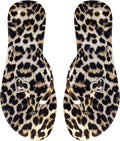 Women'S Leopard Print Flip Flop Sandals Rhinestone Heart Decor Vacation Casual Cheetah Thong Sandal