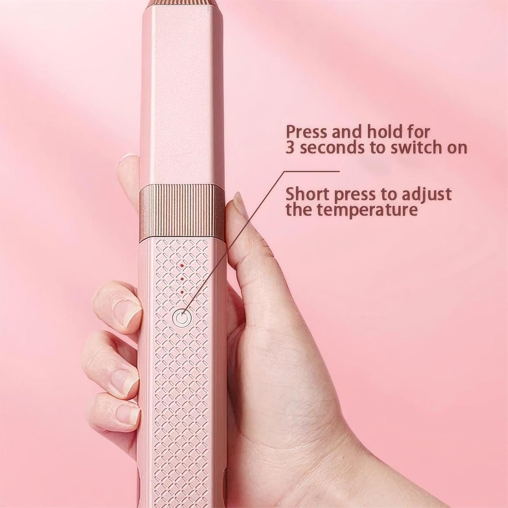 Cordless Hair Straightener, 2 in 1 Portable Mini Ceramic Flat Iron and Curler, USB-C Rechargeable Travel Straightener, Lock in Moisture & Shine, 3 Levels Adjustable (Pink)
