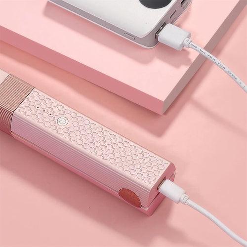 Cordless Hair Straightener, 2 in 1 Portable Mini Ceramic Flat Iron and Curler, USB-C Rechargeable Travel Straightener, Lock in Moisture & Shine, 3 Levels Adjustable (Pink)